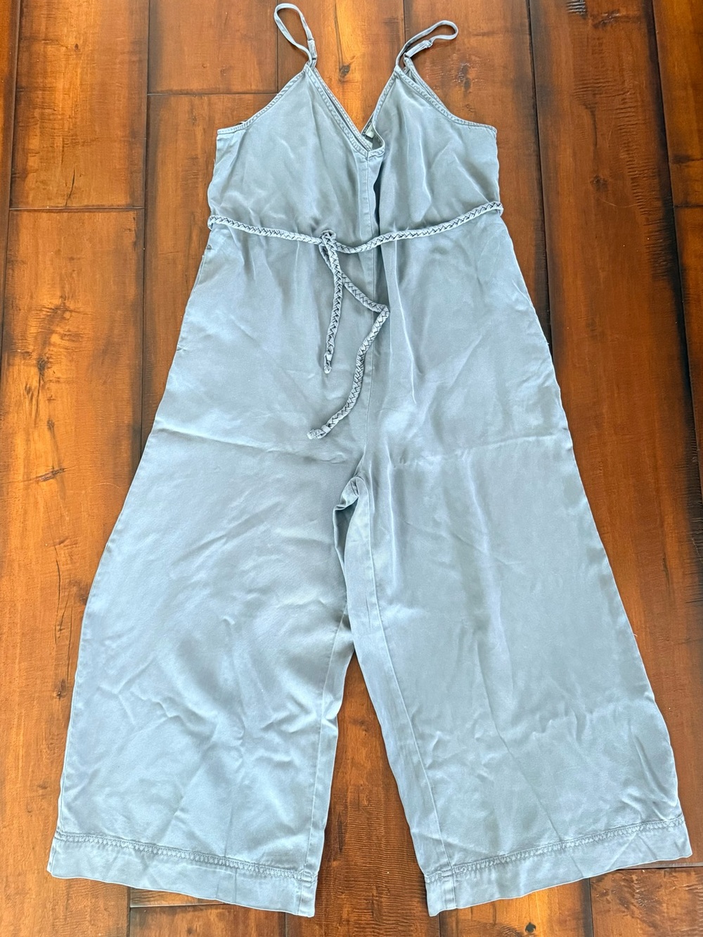 Joie Light Gray Wide-Leg Spaghetti Strap Jumpsuit with Braided Waist Tie